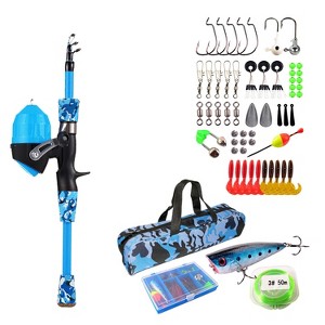 iMountek "Kids Fishing Pole Set with Telescopic Rod, Reel, Tackle Box & 56 Fishing Lures for Boys & Girls" Blue 1.2M Length - 1 of 1