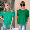 EXLURA Women's Summer Tops Dressy Casual Short Lantern Sleeve Shirts Crew Neck Hollow Out Lace Embroidered Blouses Shirts - 3 of 4