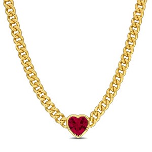 EVERLY JEWELRY | 18k Yellow Gold Plated Sterling Silver 2 7/8ct TGW Created Ruby Curb Link Heart Necklace, 18 inc - 1 of 4