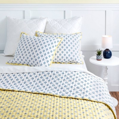 Full/Queen 3pc Naomi Block Print Quilt Set Yellow - Martha Stewart