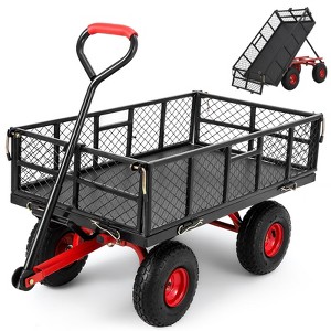 Steel Garden Cart,Heavy Duty Metal Yard Utility Wagon with Removable Mesh Sides,2-in-1 180°Rotating Handle and 16 inch Wheels, Steel Utility - 1 of 4