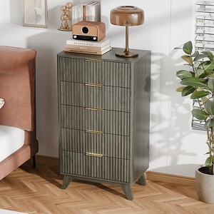 VINGLI Fluted Tall Dresser 5 Drawer, 23.66" W Chest of Drawers Gray Wood  Dresser with Rounded Edges, Grey Dressers for Bedroom : Target