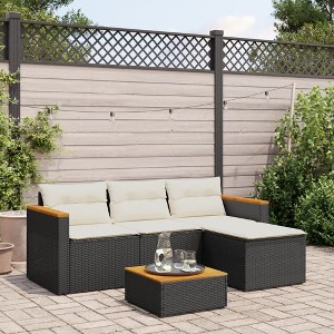 vidaXL 3 Piece Patio Sofa Set with Cushions Black Poly Rattan - 1 of 4