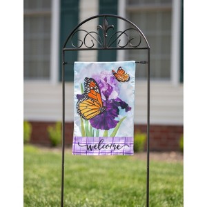 Evergreen Iris Butterflies Garden Burlap Flag 12.5 x 18 Inches Indoor Outdoor Decor - 1 of 4