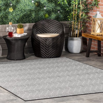 Black Geometric Washable Indoor/Outdoor Area Rug