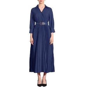INSPIRE CHIC Women's Casual Pleated Collar V Neck Belted Maxi Dresses - 1 of 4