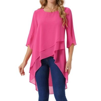 INSPIRE CHIC Women's High Low Hem Scoop Neck Asymmetrical 3/4 Sleeve Summer Top