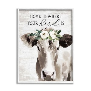 Stupell Your Herd Is Boho Floral Cow Framed Giclee - 1 of 4