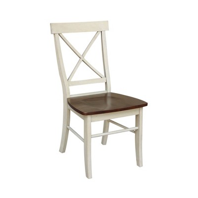 Antiqued Almond and Espresso Cross Back Wood Dining Chair