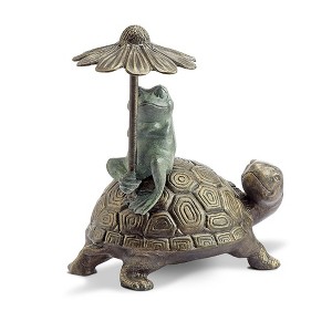 SPI Home Ride Sharing Frog and Turtle Key Box – 12.5" Bronze Metal Outdoor Key Holder with Whimsical Animal Design - 1 of 3