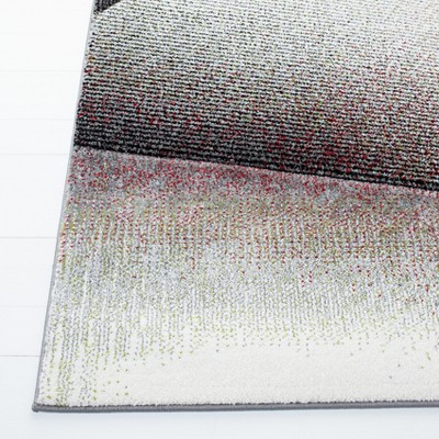 Grey and Red Geometric Synthetic Runner Rug, 2'3" x 8'