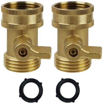 VisioGear Hardware Fastener Sets, 2PCS Water Hose Shut Off Valve, Solid Brass Garden Hose Connector, Gold, 1.18"*1.18"*1.77"
