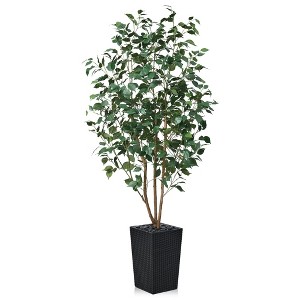 DR.Planzen 72" Faux Ficus Tree with Real Wood - UV Resistant 6FT Artificial Plant with Silk Leaves in 15.7" Planter for Indoor & Floor Decor - 1 of 4