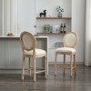 RISOKEYS Solid Wood Bar Stools Set - Classic French Country Style, Upholstered Seating, 26 Inches Bar Seat Height, Set of 2 - Beige and Natural - 2 of 4