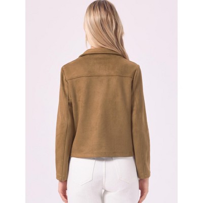 INSPIRE CHIC Women's Faux Suede Button Down Point Collar Pockets Fall Winter Cropped Jacket X-Large Brown — фото 3