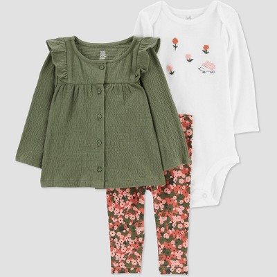Image of Baby Girls' Floral Top & Bottom Set - Just One You® made by carter's Olive Green 3M