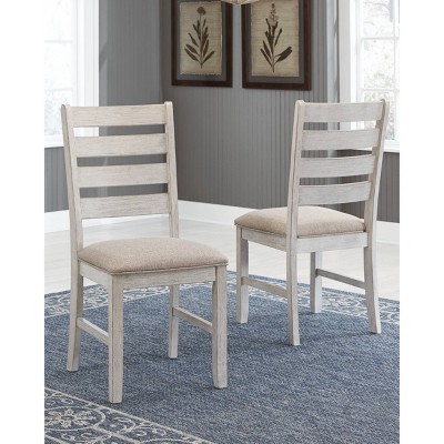 Skempton Coastal Chic White & Brown Upholstered Ladderback Side Chair
