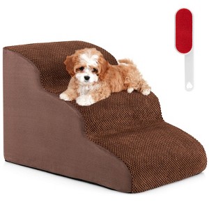 3-Tier Foam Dog Ramp Non-Slip Dog Steps Soft Pet Stairs Ladder for High Sofa Bed Grey/Brown - 1 of 4