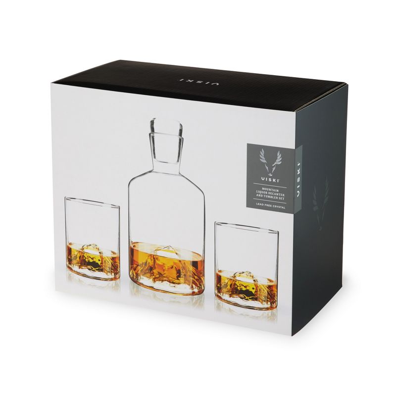Viski Mountain Decanter & Tumbler Gift Set, Lead-Free Crystal Barware, Set of 1 Decanter & 2 Glasses, Liquor Decanter, Whiskey Tumblers, 5 of 7