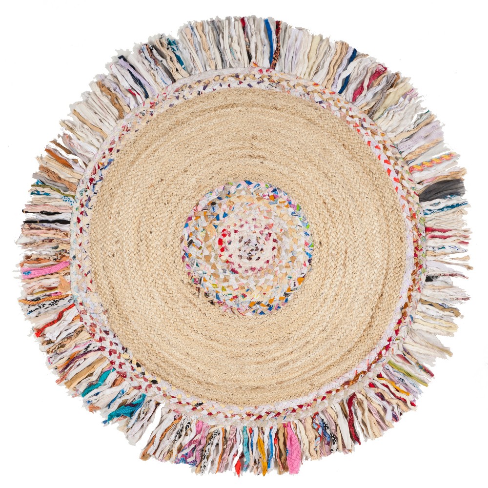  Round Jeanne Solid Woven Area Rug Ivory/Light Beige Round