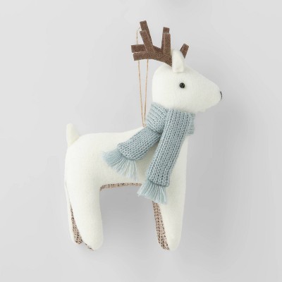 Reindeer Christmas Tree Ornament White with Blue Scarf - Wondershop™