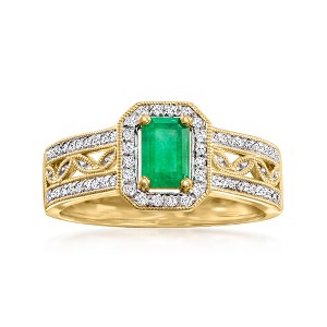 Ross-Simons 0.40 Carat Emerald and .22 ct. t.w. Diamond Halo Ring in 14kt Yellow Gold Size 7 - 1 of 4