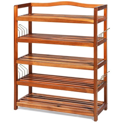 Costway 5-Tier Wood Shoe Rack Freestanding Shoe Storage Organizer Heavy-duty