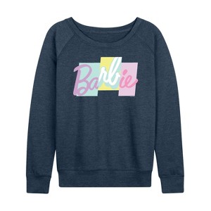 Women's - Barbie - Color Block Logo Lightweight French Terry Wide Neck Long Sleeve Shirt - 1 of 4