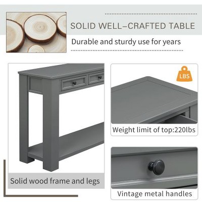 PAGED 63" Rustic Chic Console Table with 4 Drawers & Lower Shelf, Entryway Table with Storage, Solid Wood Entryway Sofa Table