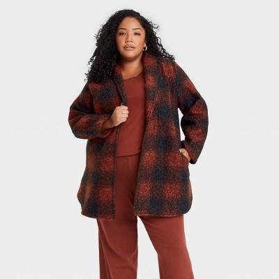 Women's Plus Size Cardigan Coat - Ava & Viv™ Rust Plaid X