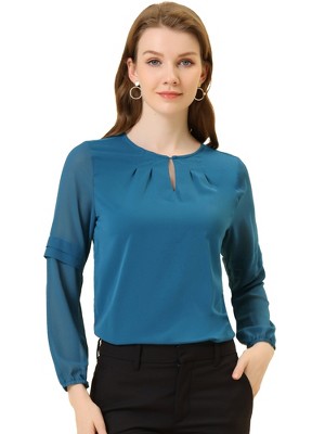 INSPIRE CHIC Women's Chiffon Semi Sheer Keyhole Neck Elegant Work Blouse