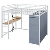 TIRAMISUBEST Twin/Full Size Loft Bed with Bulit-in Desk, LED Light and Wardrobe, Metal Loft Bedframe with Storage Shelves and Power Outlet - 3 of 4