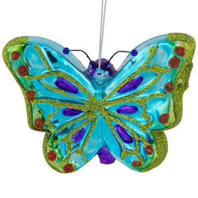 Vibrant Blue and Purple Glass Butterfly Ornament, 4.5"
