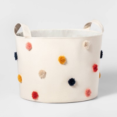 Image of Large Pom-Pom Kids' Storage Basket Cream - Pillowfort™