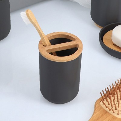 Evideco French Home Goods Elegant Toothbrush Holder with Bamboo Top - Modern Bathroom Organizer for Toothbrush & Toothpaste
