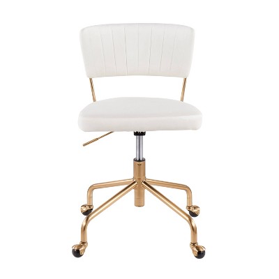 Cream Velvet and Gold Metal Swivel Task Chair