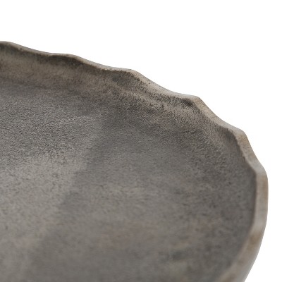 Alessia Artisanal Silver Aluminum Round Coffee Table with Deckled Edge