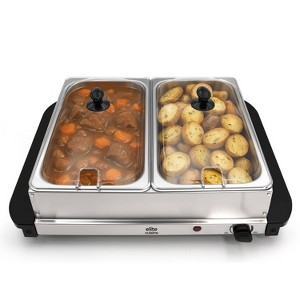 Elite Cuisine 5qt Stainless Steel Electric Buffet Server Food Warmer with 2 Trays - 1 of 4
