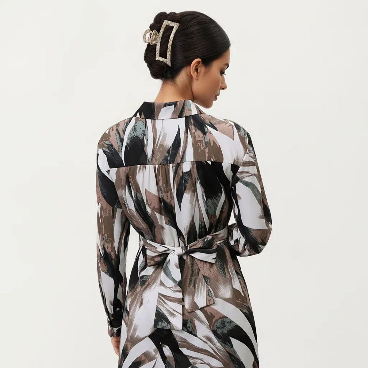 Anna-Kaci Women's Abstract Print Long Sleeve Wrap Dress with Belt and Asymmetrical Hem for a Flattering Fit - thumbnail 5