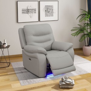 MAYEERTY Power Recliner Chair, Electric Breathable Leather Reclining Chair with USB Charging, Adjustable Backrest for Living Room, Light Grey - 1 of 4