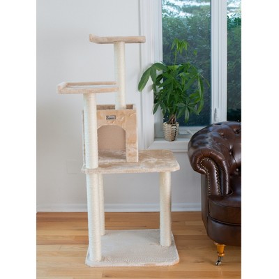Beige Freestanding Sisal Cat Tree with Two-Door Condo