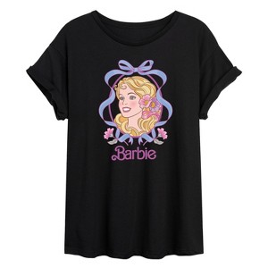Women's - Barbie - Coquette Floral Bow Oversized Graphic T-Shirt - 1 of 4
