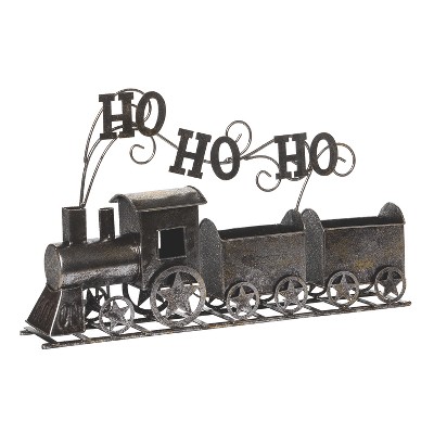 Transpac Metal 17 in. Gray Christmas Metallic Train On Track Decor