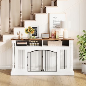 63" Large Dog Crate Furniture, Roman Column Kennel Furniture with Open Storage, Dog Cage Table TV Stand, Heavy Duty Dog Kennel Entertainment Center - 1 of 1