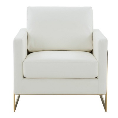 Elegant White Leather Accent Chair with Gold Metal Frame