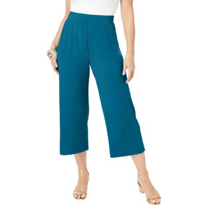 Jessica London Women's Plus Size Stretch Knit Wide Leg Crop Pant