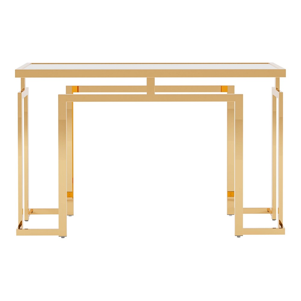 Howth Glass Top Sofa Table Gold - miBasics: Steel Frame, Entryway, Narrow, Luxury & Glam Style