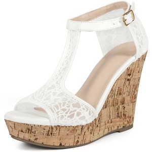 BLISSFUL STEP Women's Open Toe Platform Lace Wedge Heel Sandals - 1 of 3