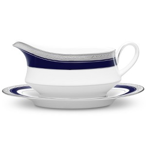 Noritake Crestwood Cobalt Platinum Gravy Boat with Tray - 1 of 2