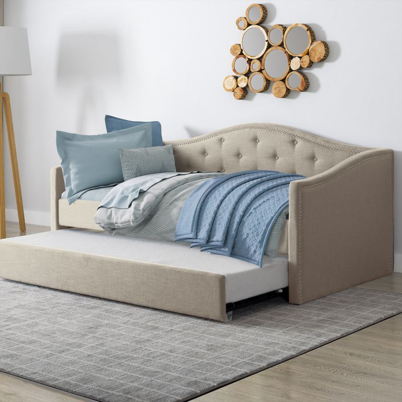 Fairfield Tufted Fabric Day Bed with Trundle - CorLiving, 4 of 7